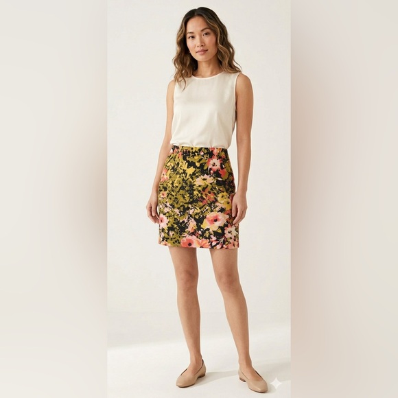 J. Jill Dresses & Skirts - J. Jill Floral Pencil Skirt - Olive Green & Coral, Petite 2 Stretch